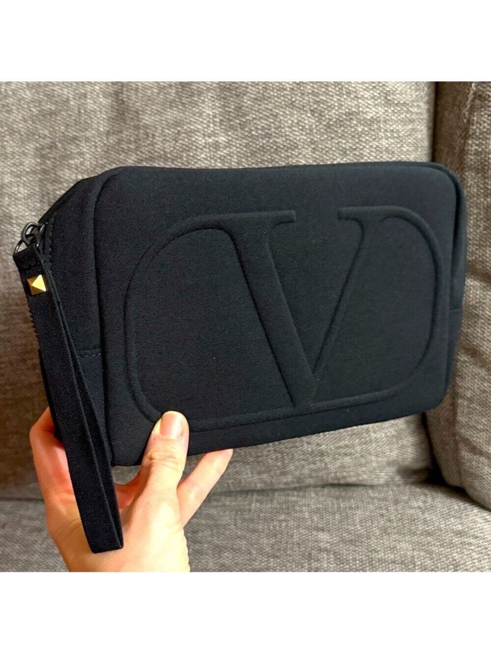 Valentino Dopp Case Pouch Makeup Bag Black Logo Authentic